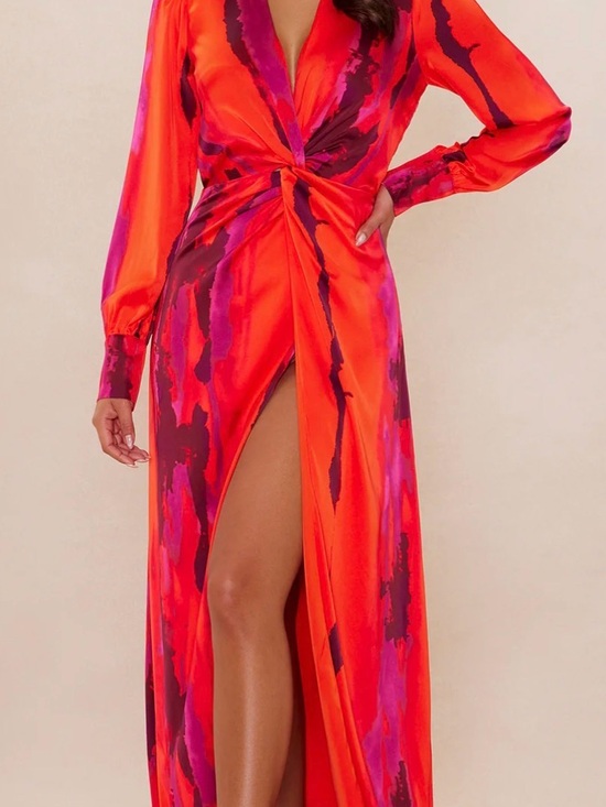 Fashion Nova Dresses & Skirts - Fashion Nova Red & Pink Twist-Front Maxi Dress